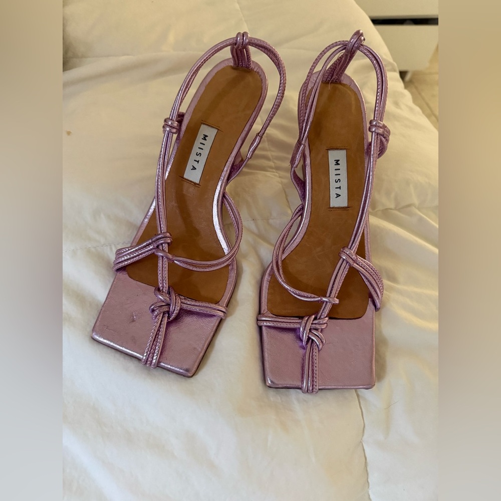 MIISTA metallic purple square toe thong heeled sandal FIRM PRICE NO EXCEPTIONS